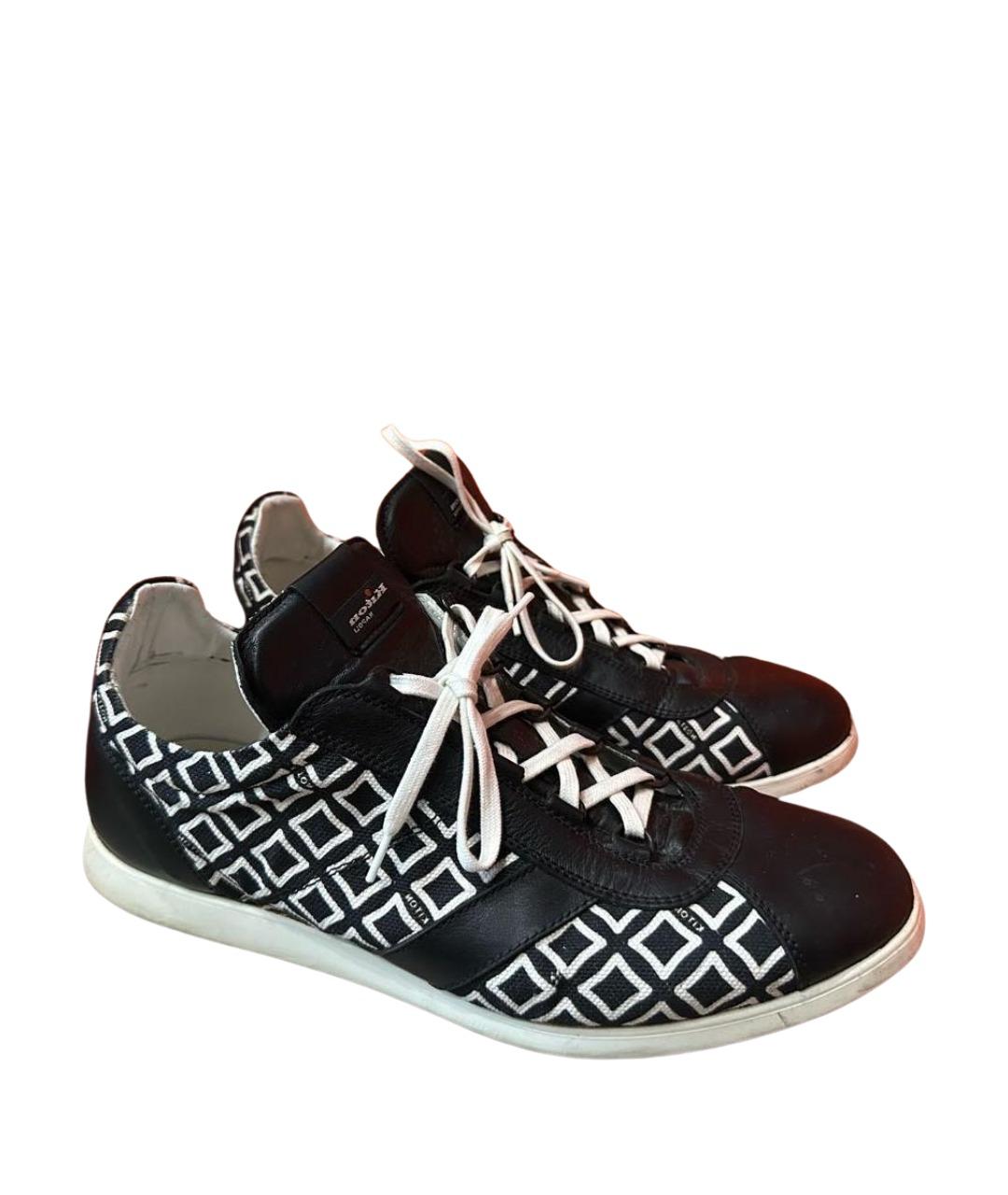 KITON Черные кожаные низкие кроссовки / кеды, фото 1