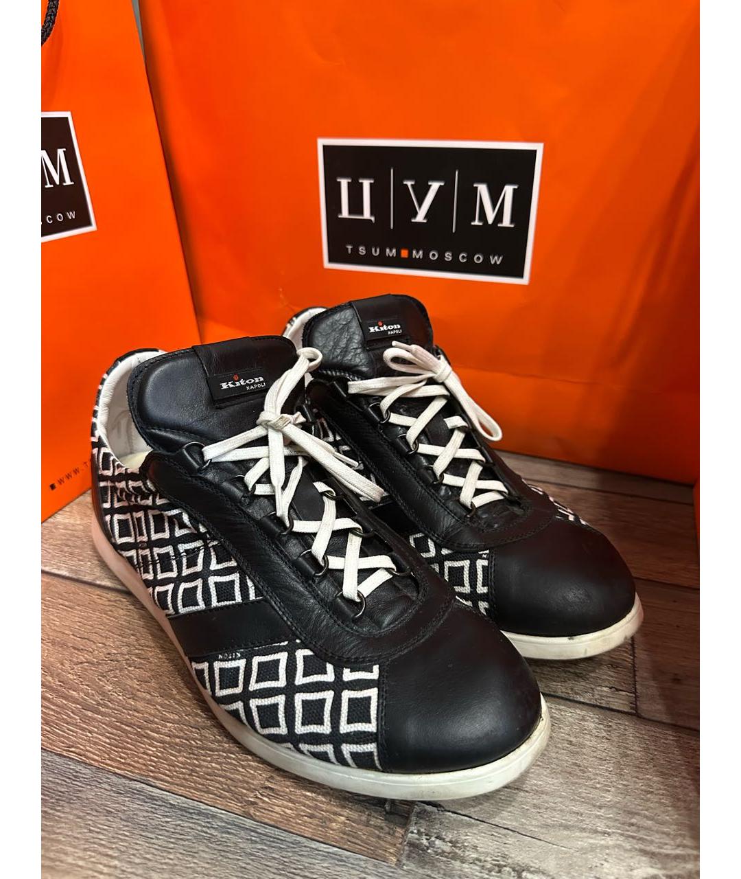 KITON Черные кожаные низкие кроссовки / кеды, фото 3