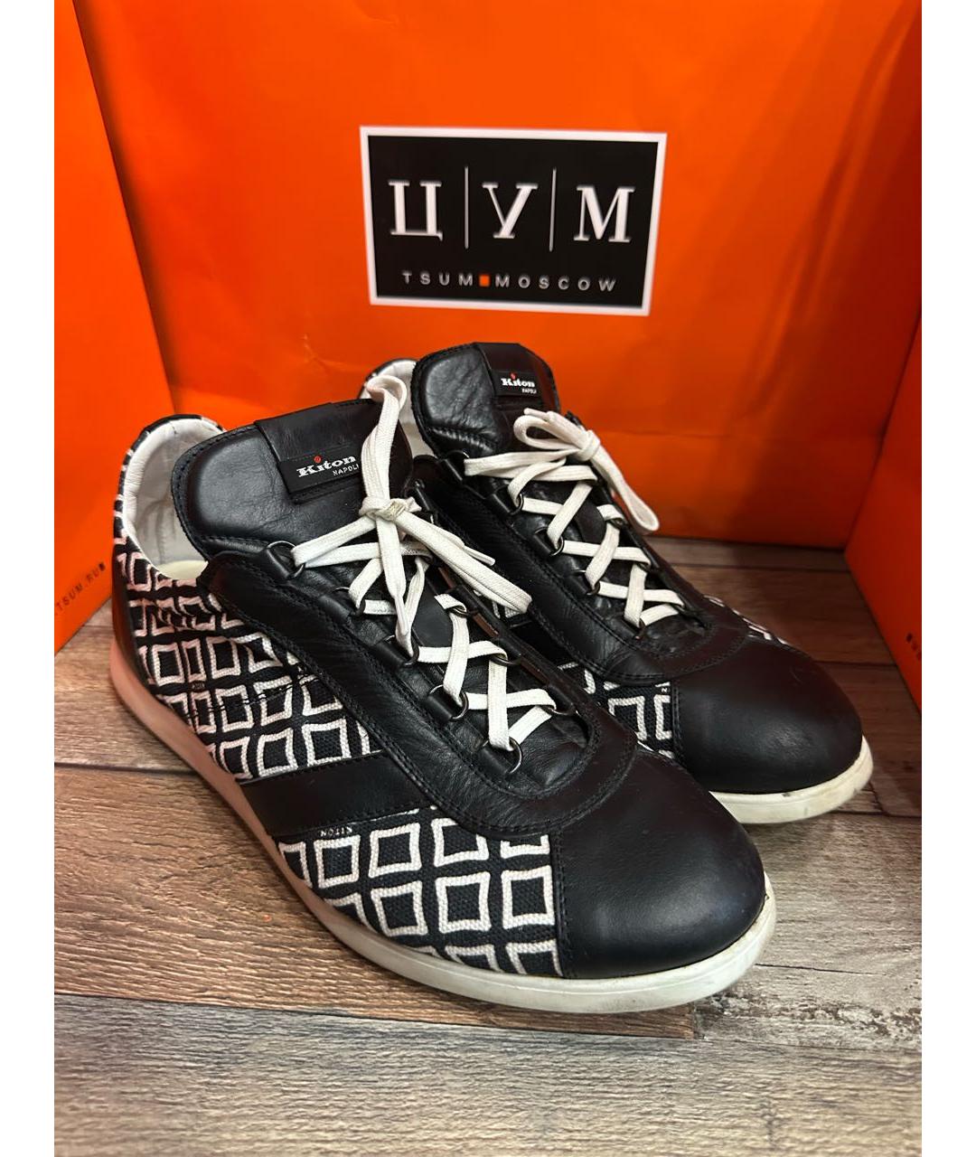 KITON Черные кожаные низкие кроссовки / кеды, фото 2