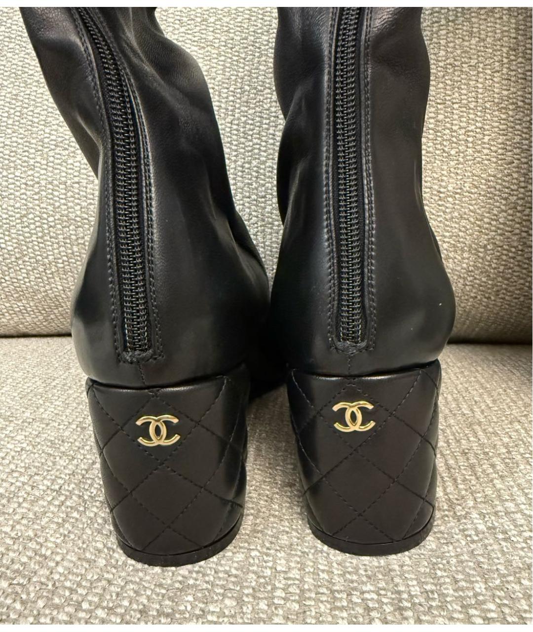 CHANEL Черные кожаные ботфорты, фото 4