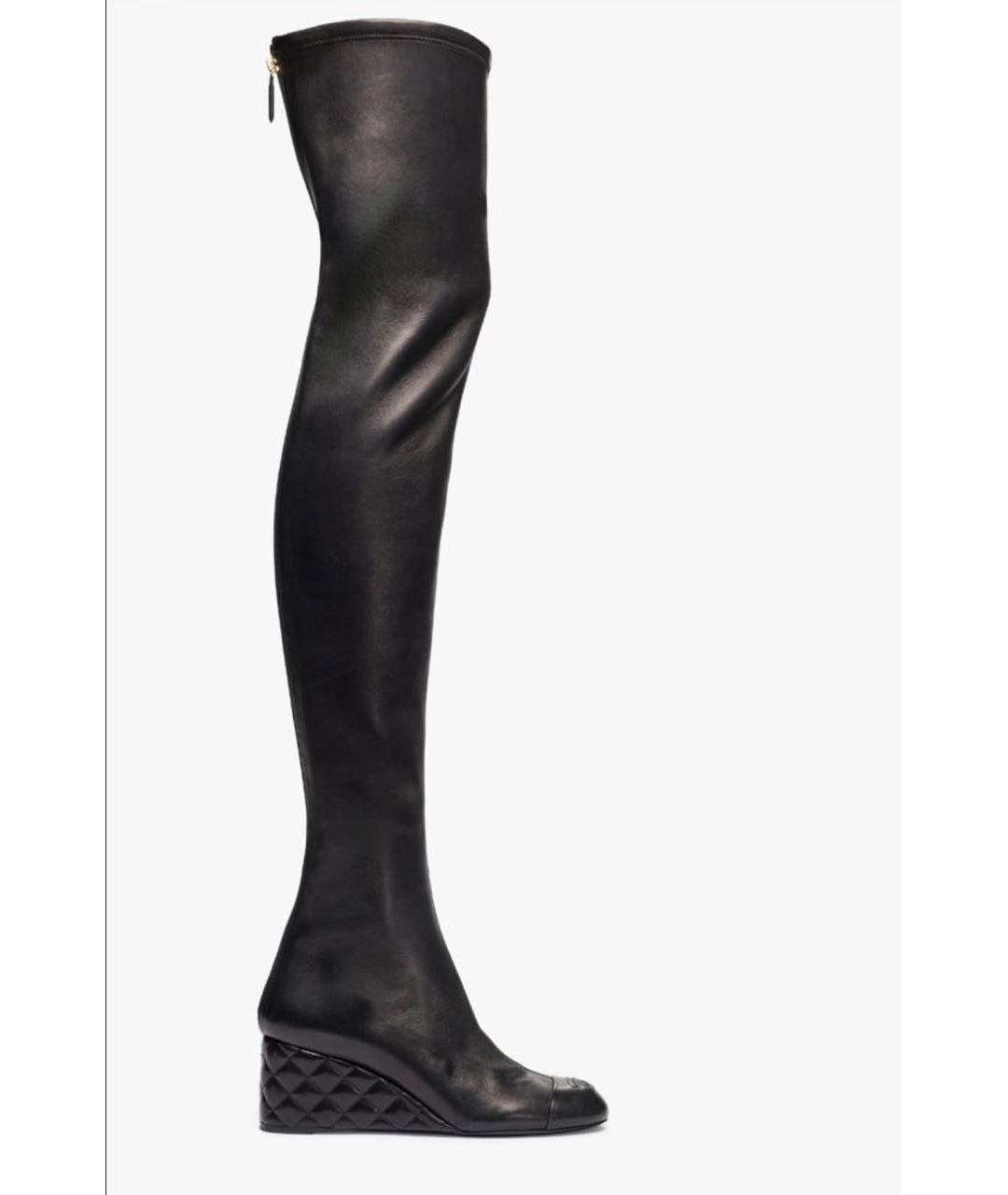 CHANEL Черные кожаные ботфорты, фото 7