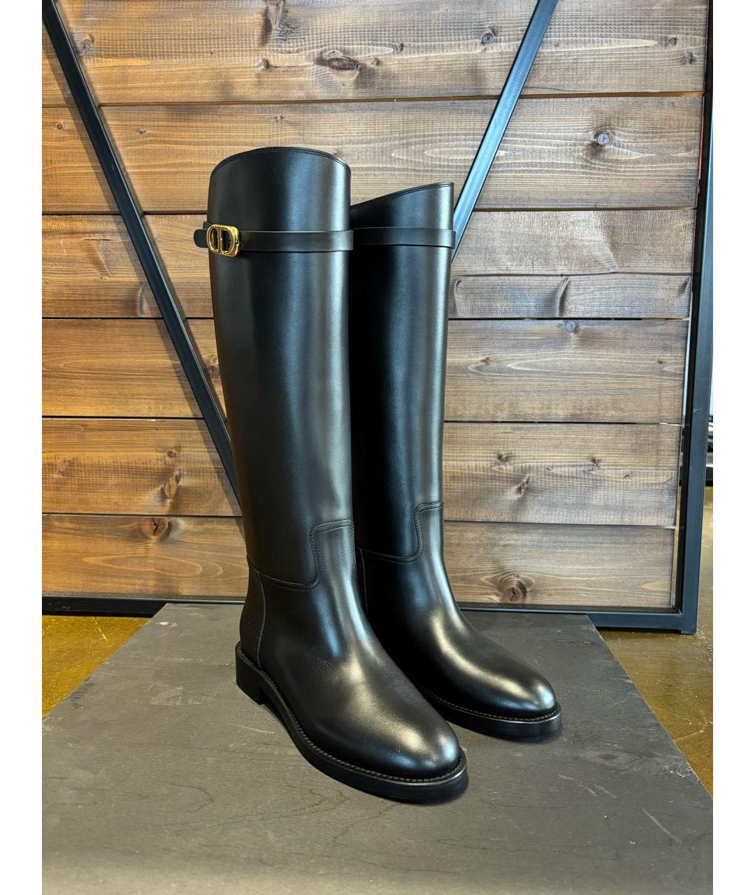 CHRISTIAN DIOR Черные кожаные сапоги, фото 2
