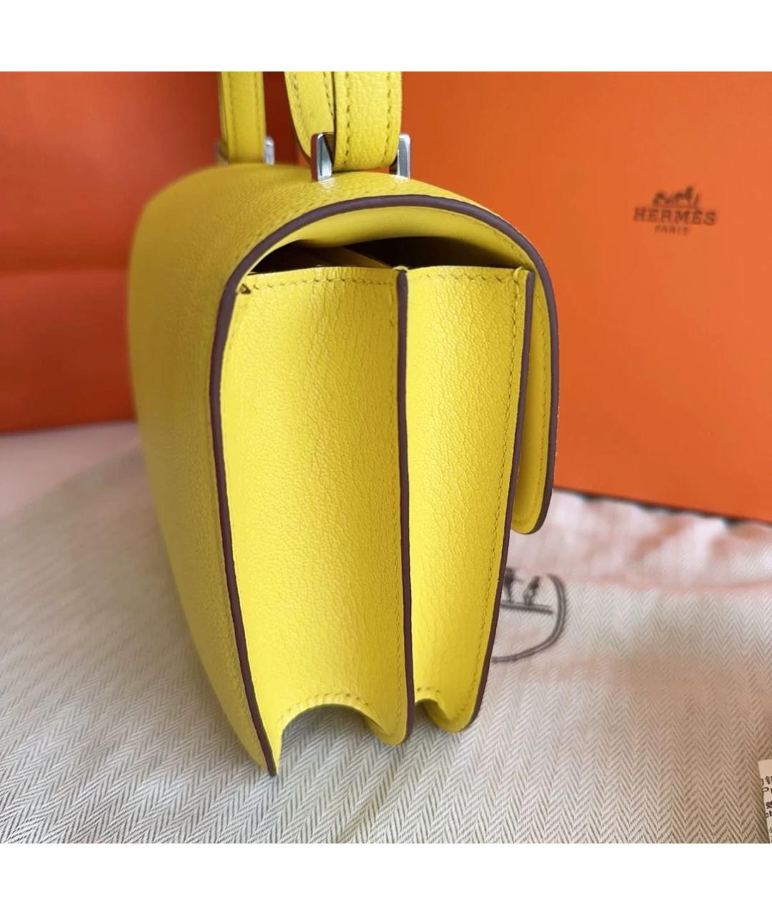 HERMES Желтая кожаная сумка через плечо, фото 3