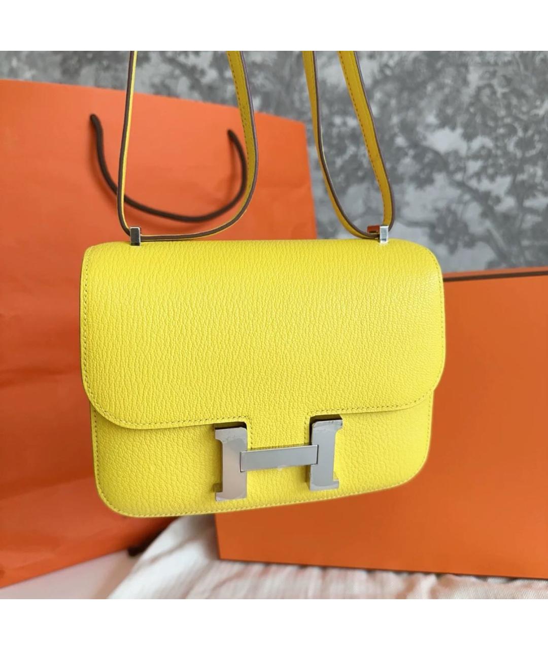 HERMES Желтая кожаная сумка через плечо, фото 2