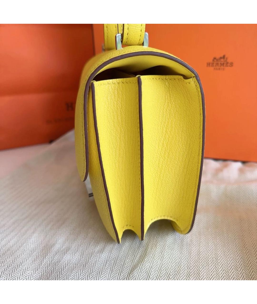 HERMES Желтая кожаная сумка через плечо, фото 4