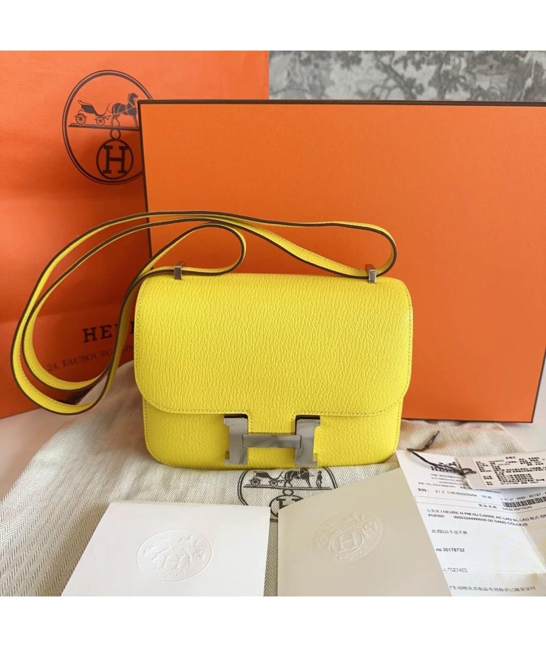 HERMES Желтая кожаная сумка через плечо, фото 7