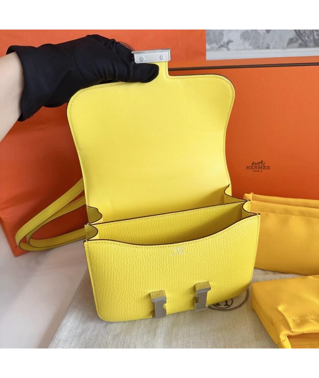 HERMES Желтая кожаная сумка через плечо, фото 5