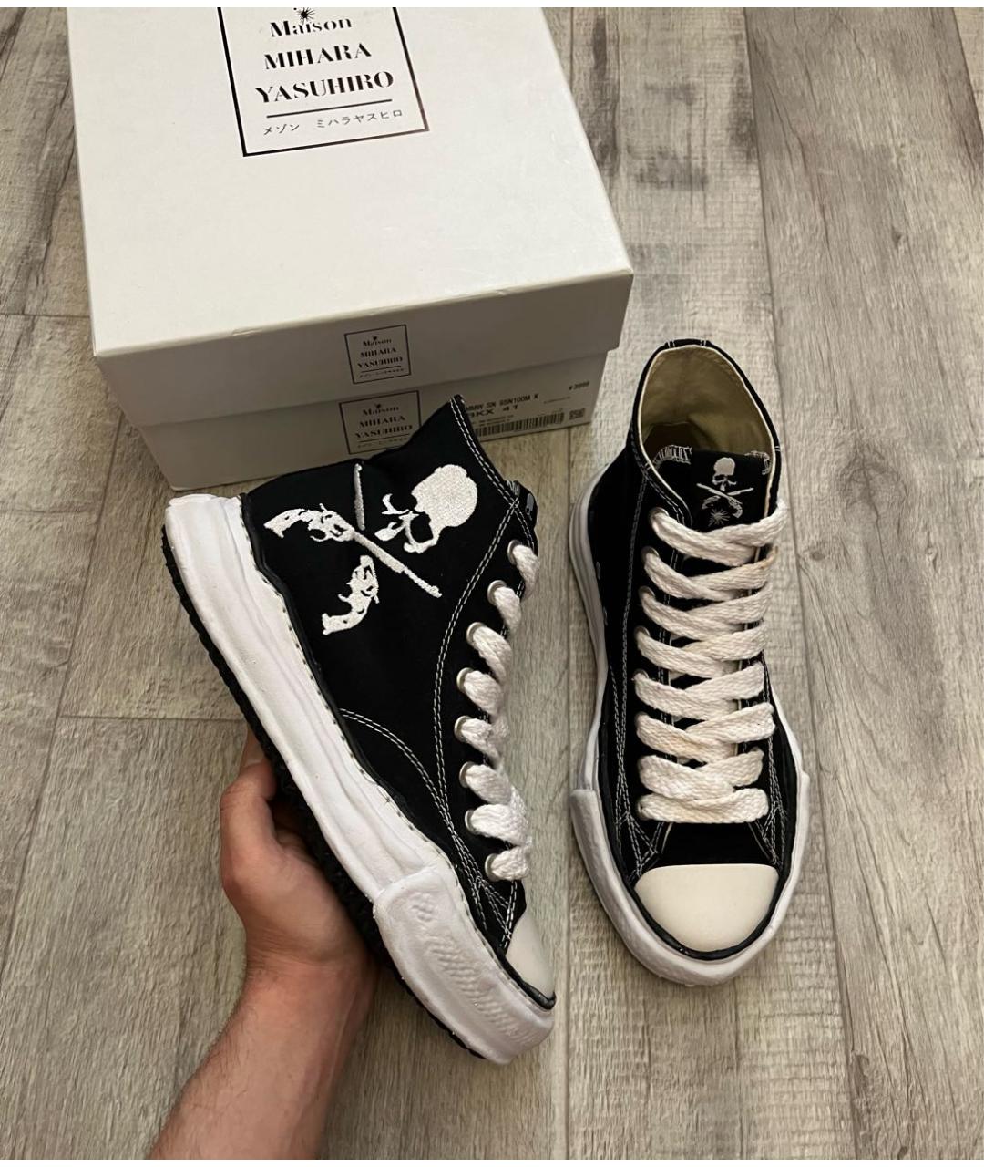 MAISON MIHARA YASUHIRO Черные текстильные высокие кроссовки / кеды, фото 2