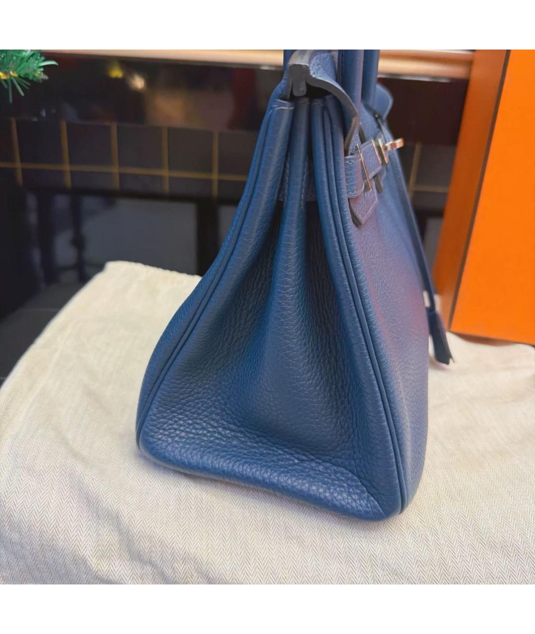 HERMES Темно-синяя кожаная сумка с короткими ручками, фото 5