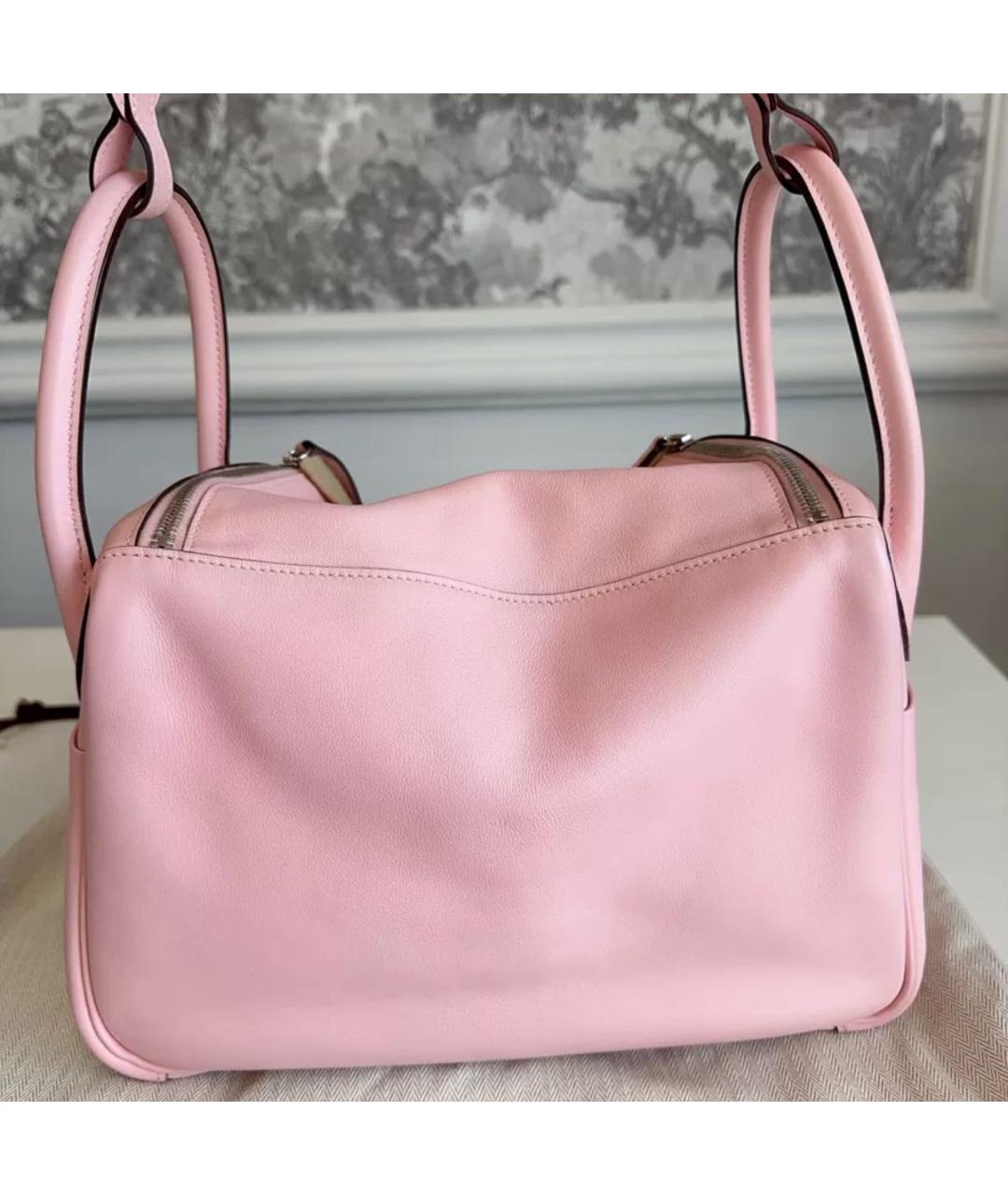 HERMES Коралловая кожаная сумка с короткими ручками, фото 5