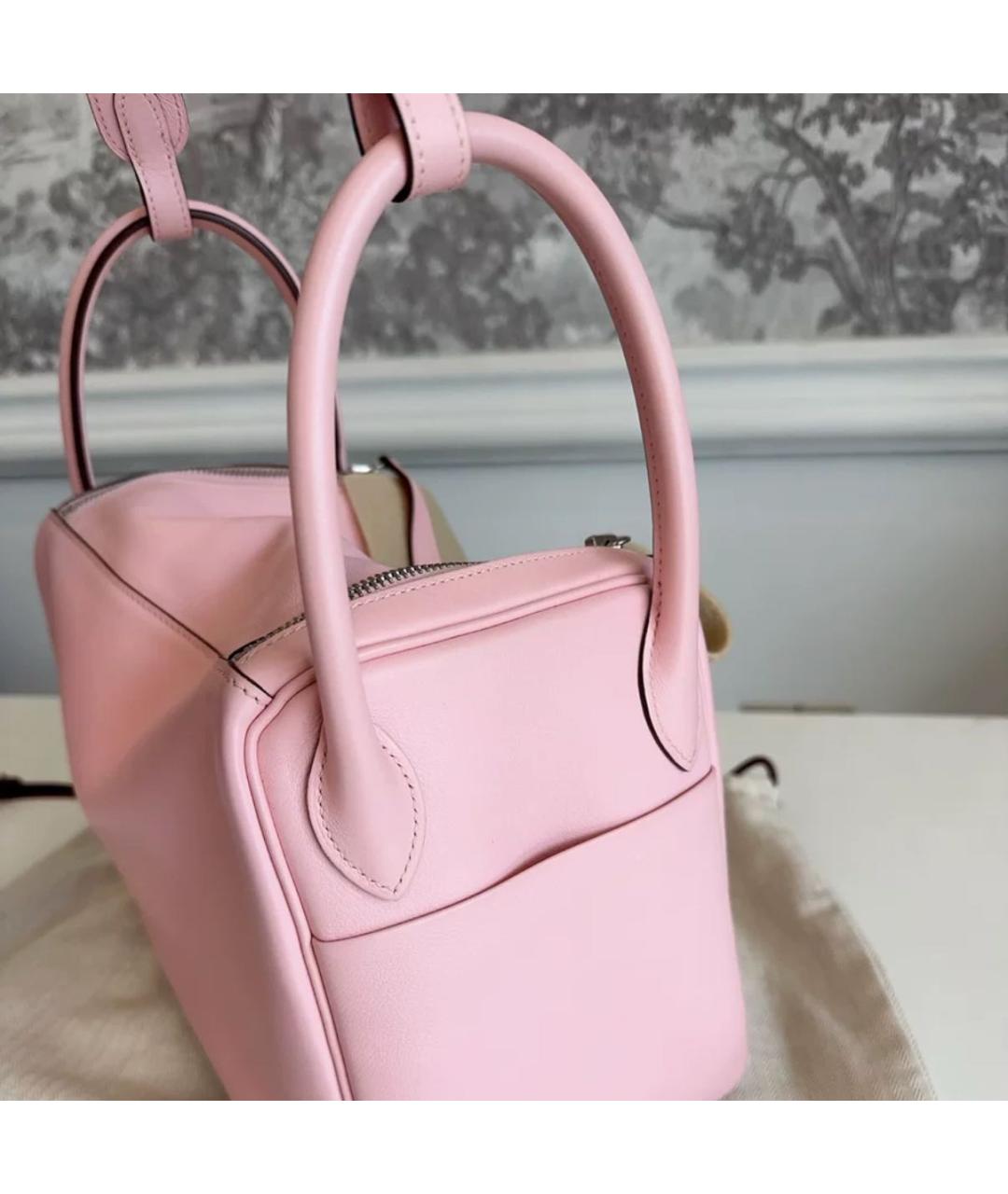 HERMES Коралловая кожаная сумка с короткими ручками, фото 3