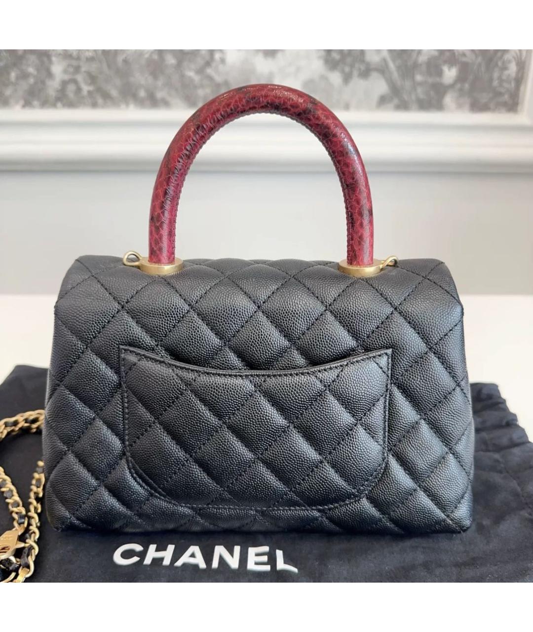 CHANEL Черная кожаная сумка с короткими ручками, фото 5