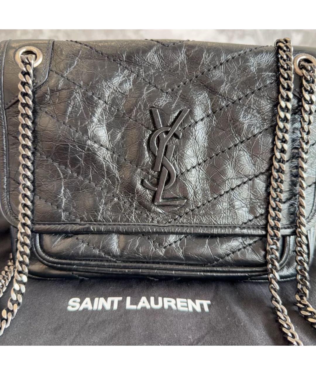 SAINT LAURENT Черная кожаная сумка через плечо, фото 2