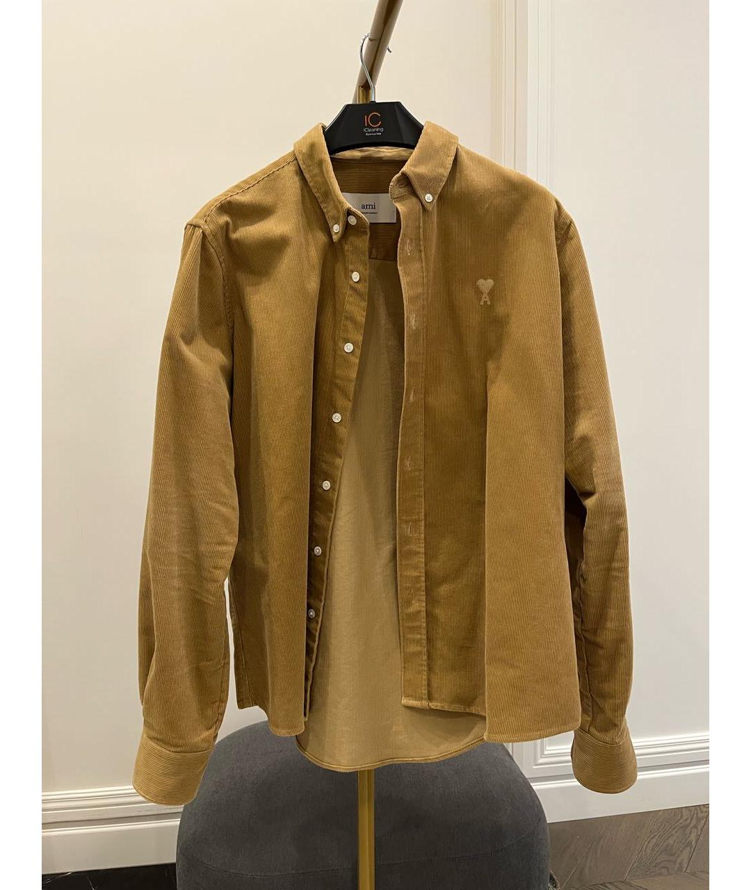 Ami Paris Горчичная хлопковая кэжуал рубашка, фото 5