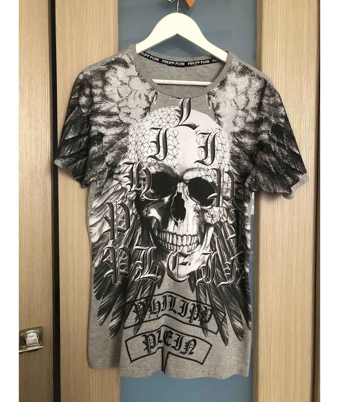 PHILIPP PLEIN Серая хлопковая футболка, фото 9