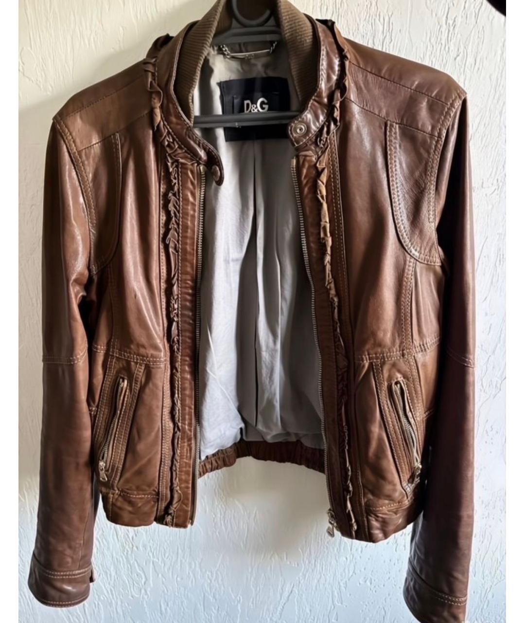 DOLCE&GABBANA Коричневая кожаная куртка, фото 5