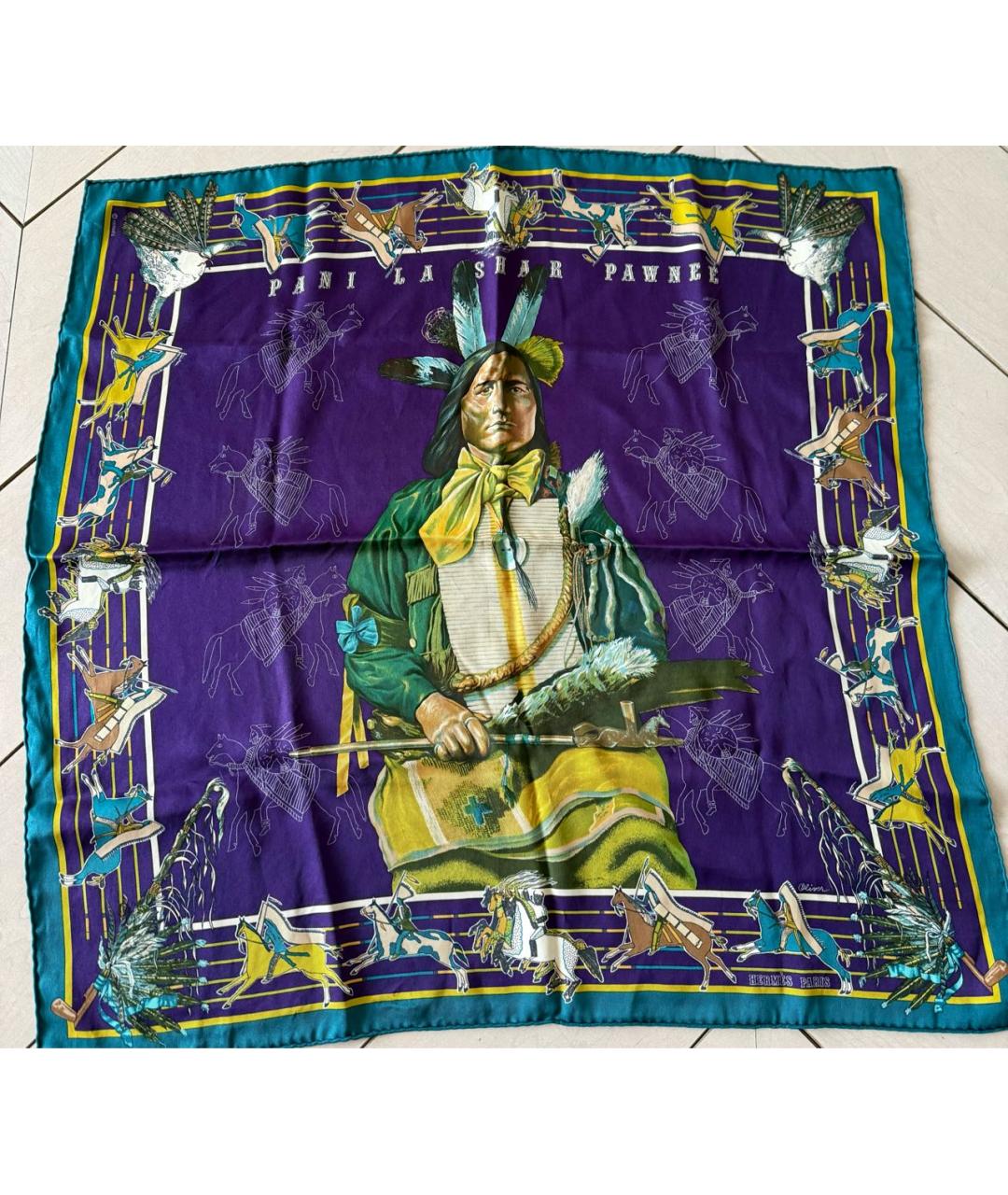 HERMES Фиолетовый шелковый платок, фото 5