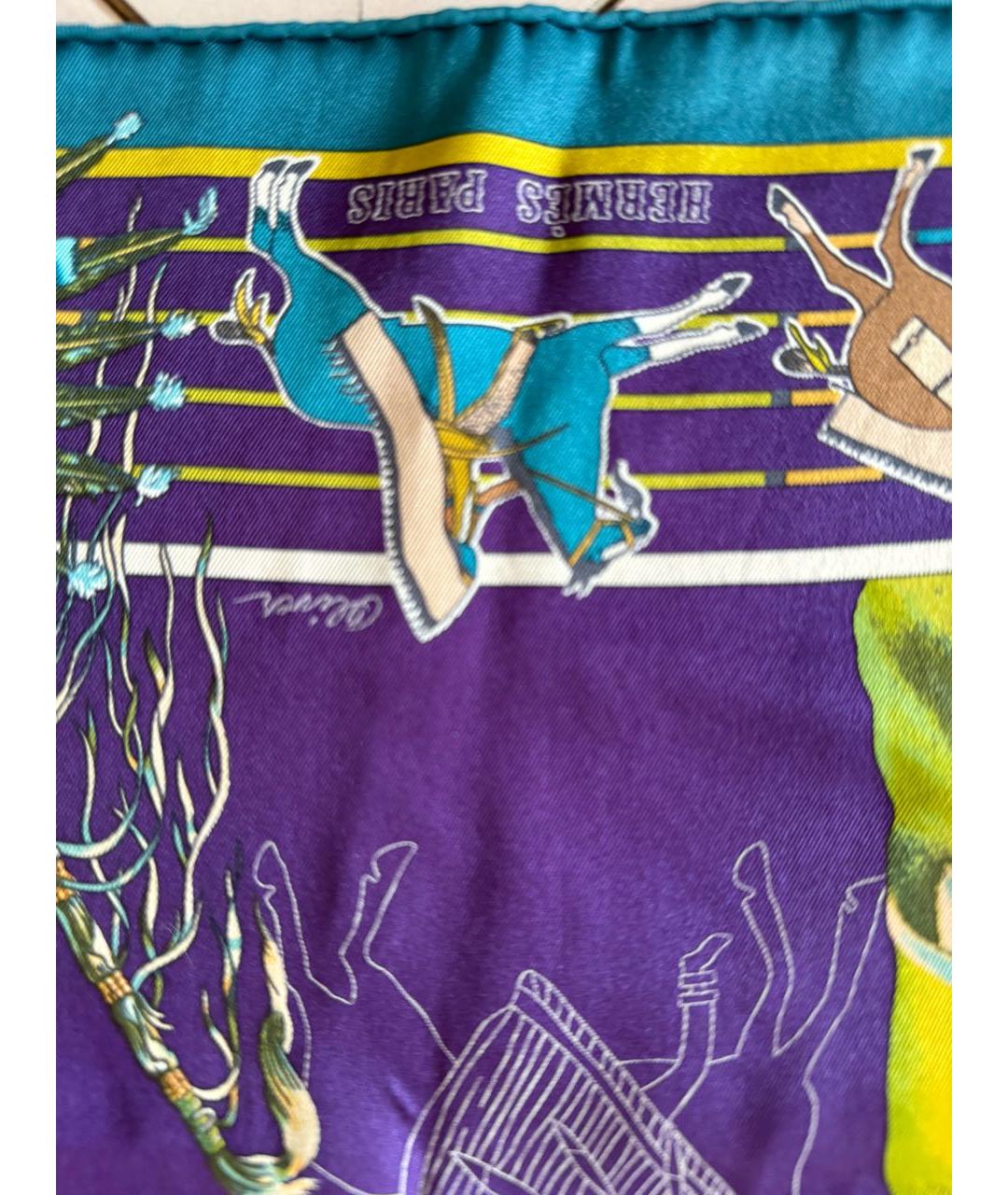 HERMES Фиолетовый шелковый платок, фото 3