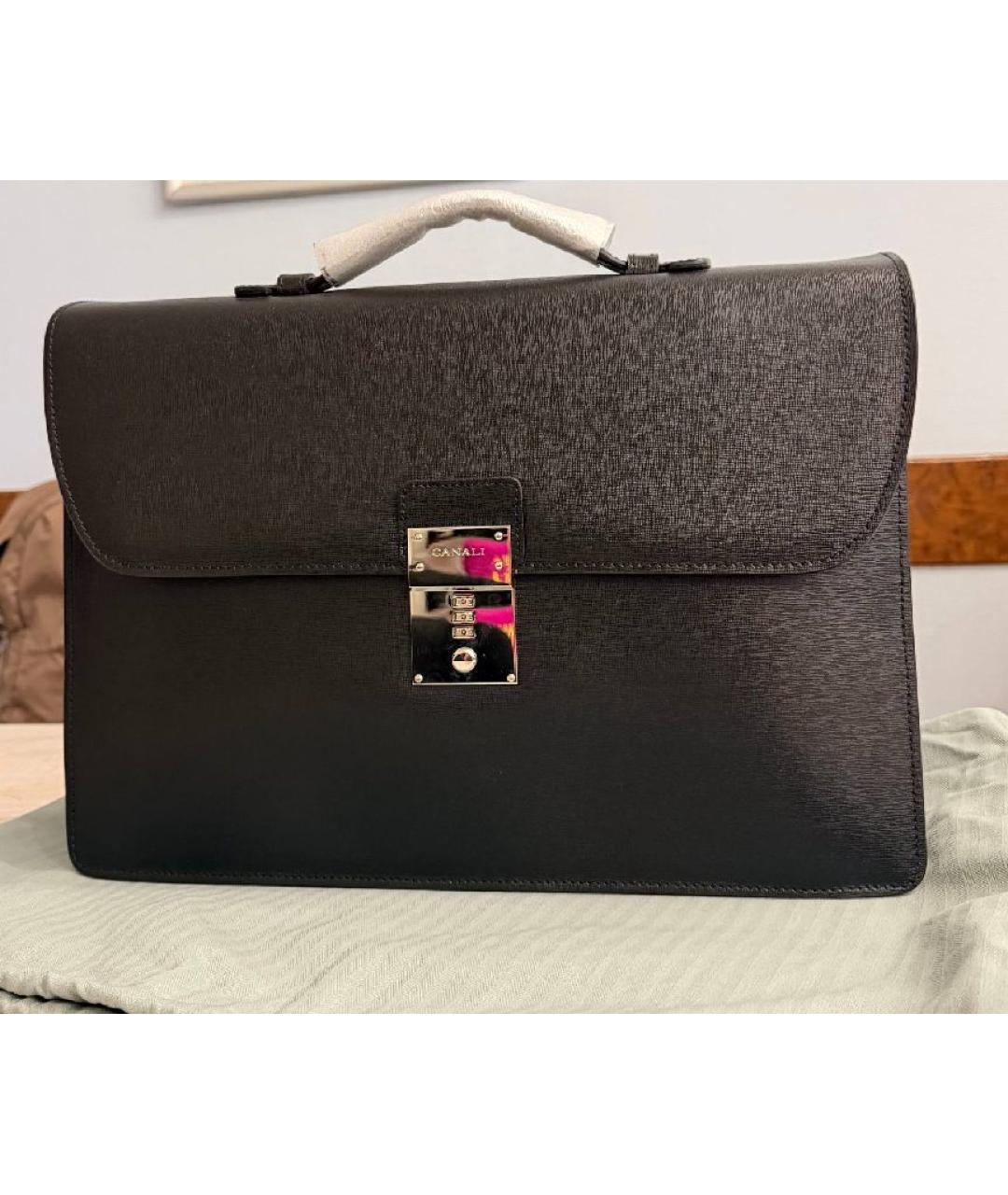 CANALI Черный кожаный портфель, фото 10