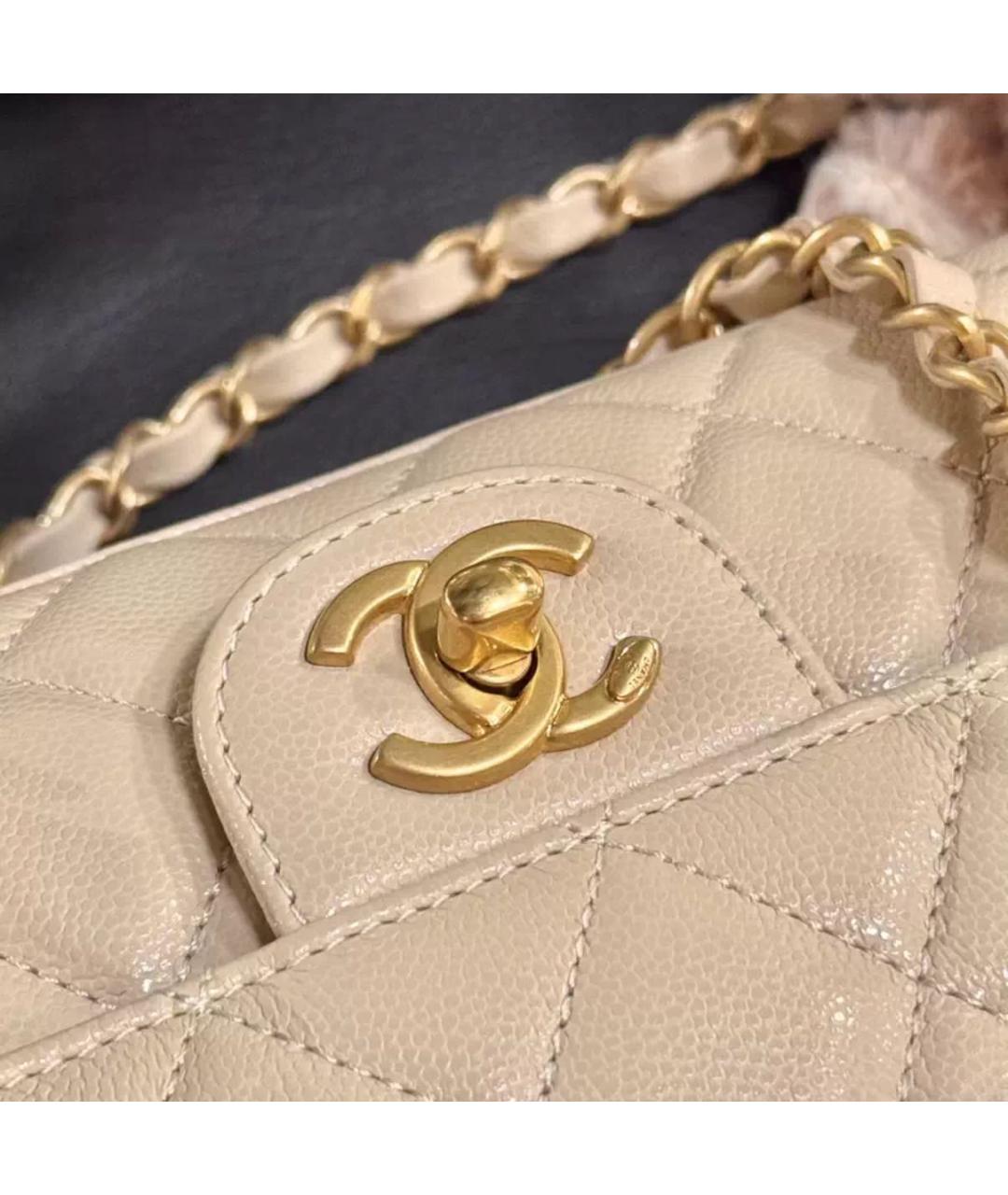 CHANEL Бежевая кожаная сумка через плечо, фото 3