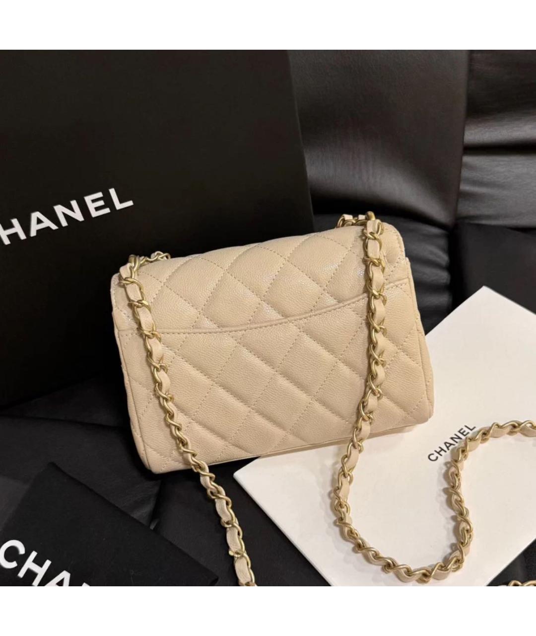 CHANEL Бежевая кожаная сумка через плечо, фото 5