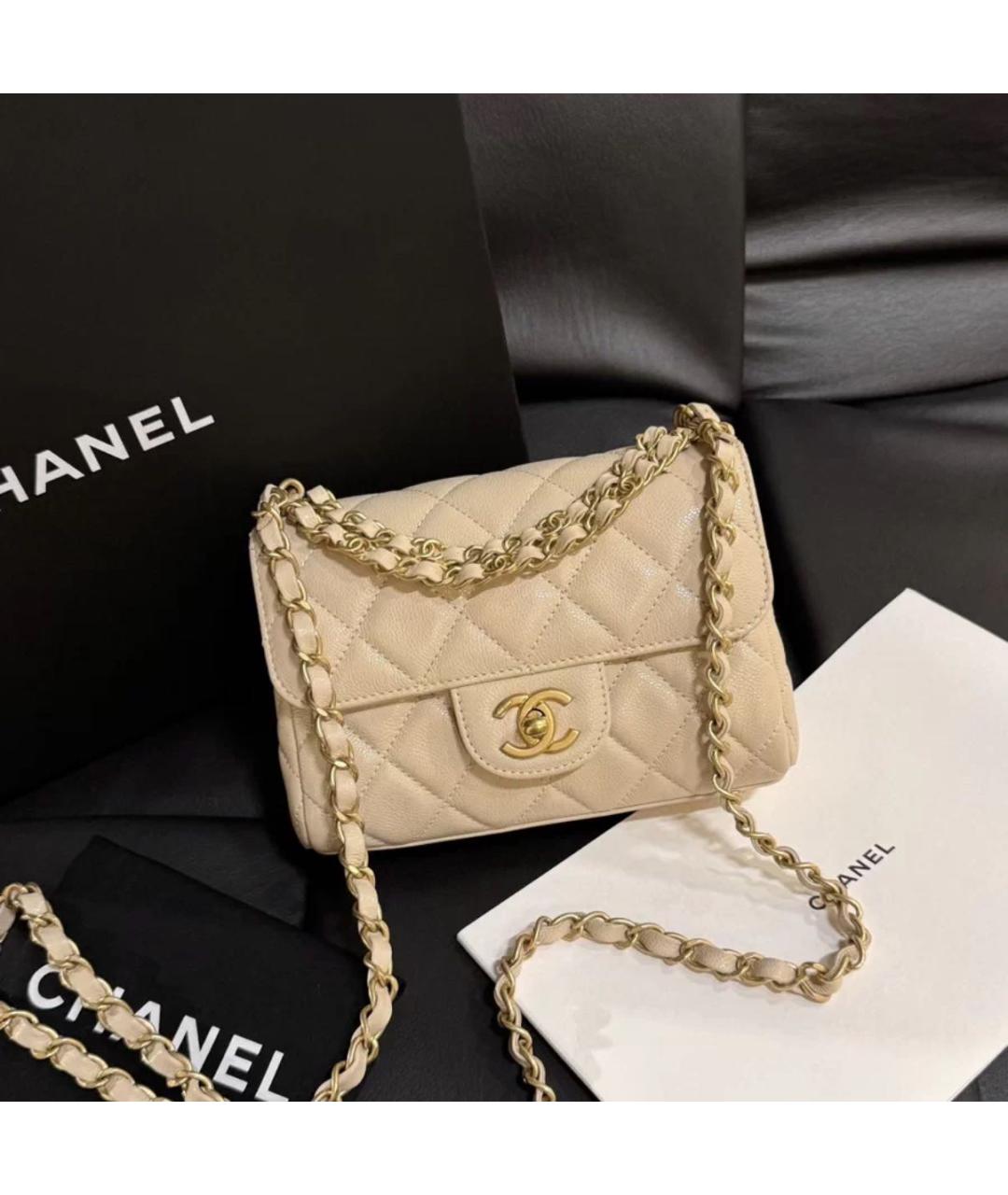 CHANEL Бежевая кожаная сумка через плечо, фото 8