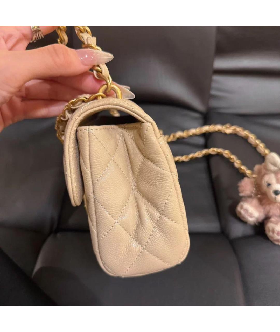 CHANEL Бежевая кожаная сумка через плечо, фото 4