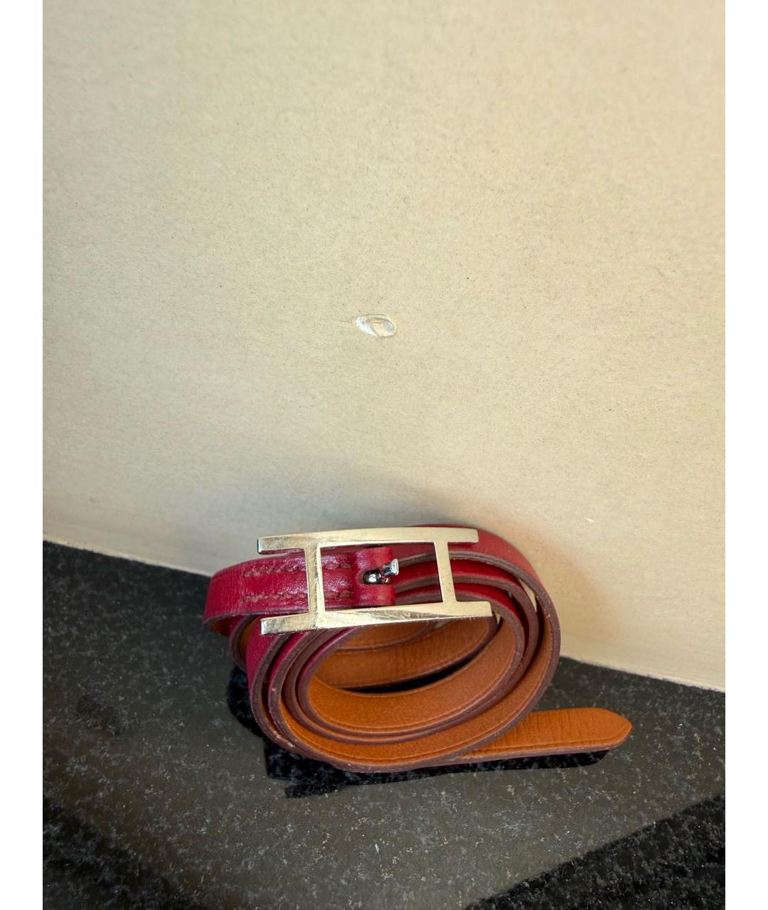 HERMES Бордовый кожаный браслет, фото 2