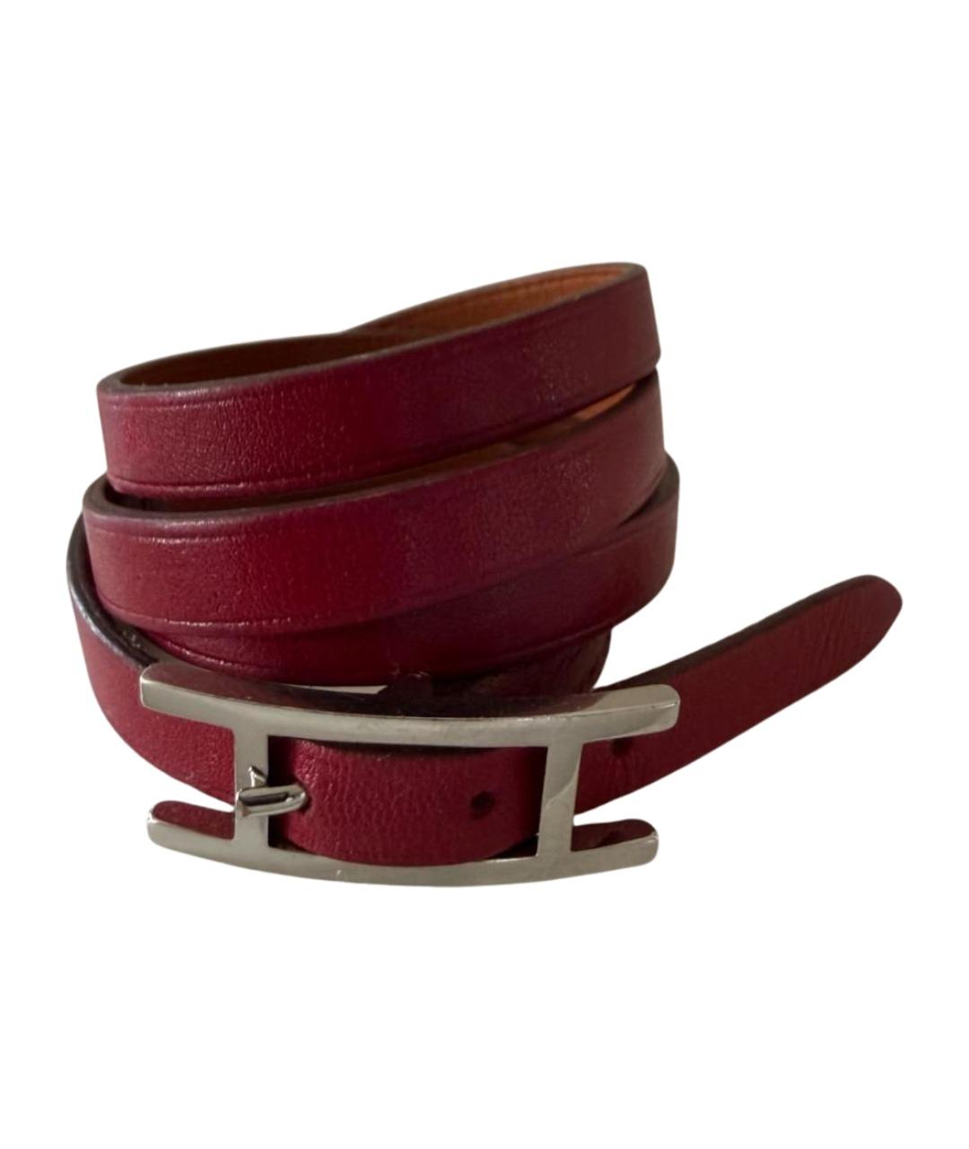 HERMES Бордовый кожаный браслет, фото 1