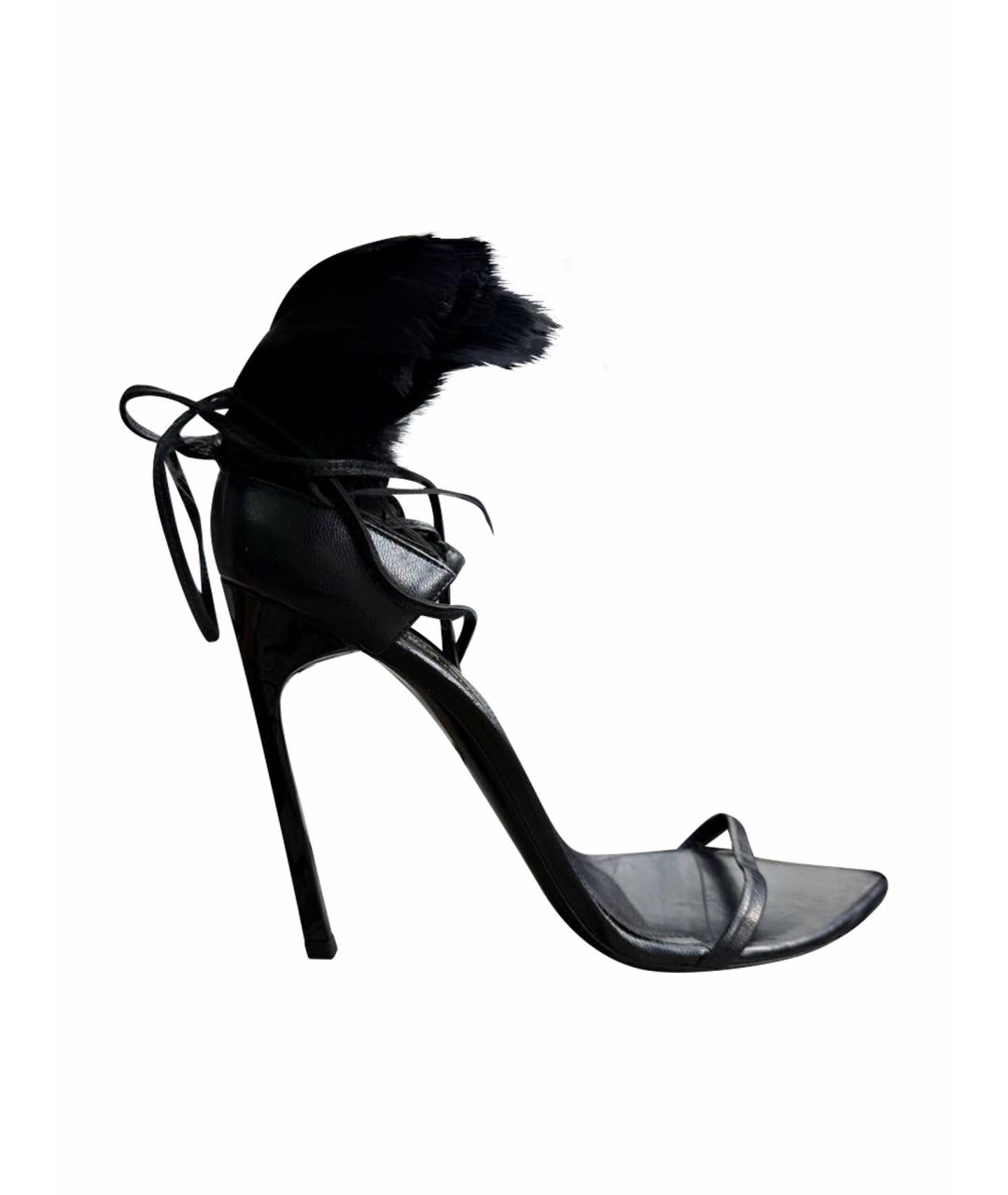 SAINT LAURENT Черные кожаные босоножки, фото 7