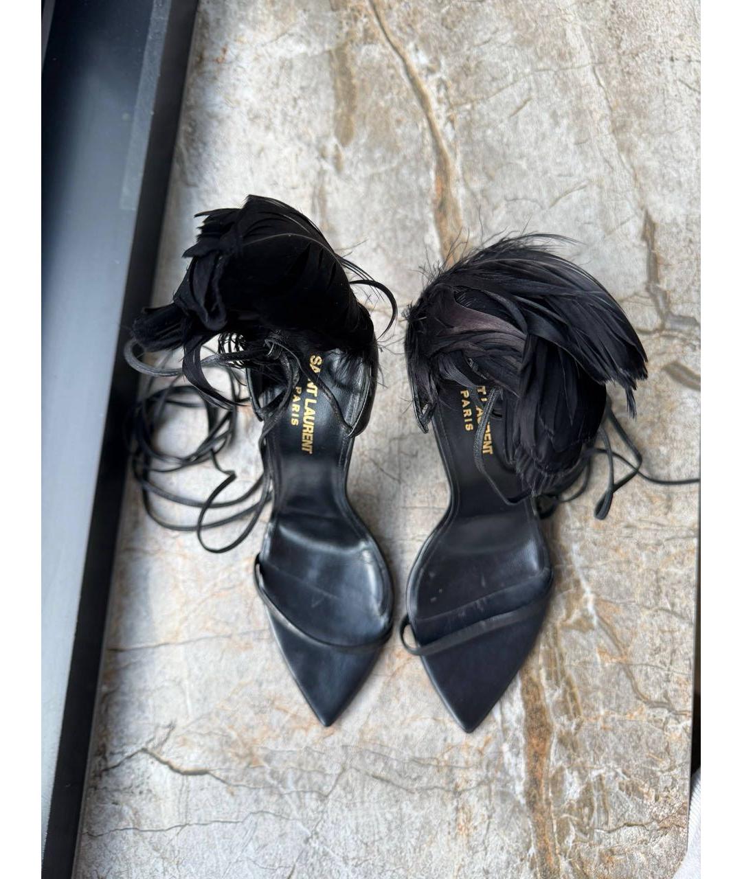 SAINT LAURENT Черные кожаные босоножки, фото 3