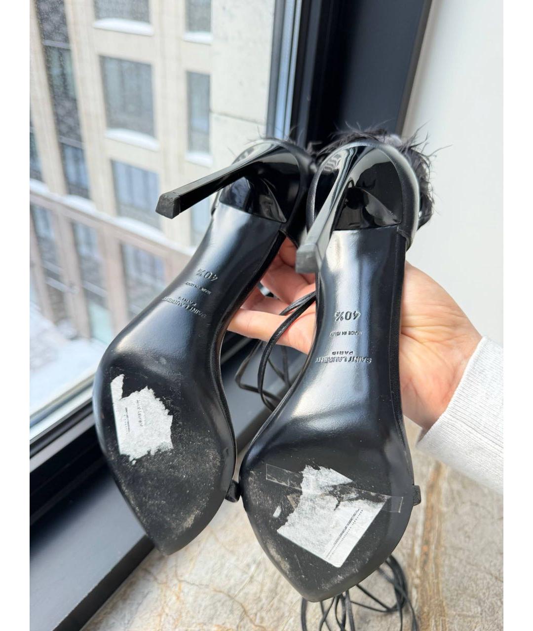 SAINT LAURENT Черные кожаные босоножки, фото 5