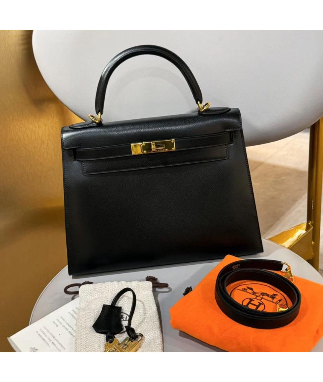 HERMES Черная кожаная сумка через плечо, фото 8