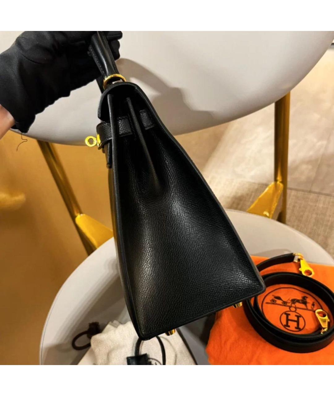 HERMES Черная кожаная сумка через плечо, фото 3