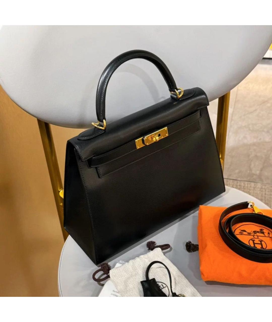 HERMES Черная кожаная сумка через плечо, фото 4