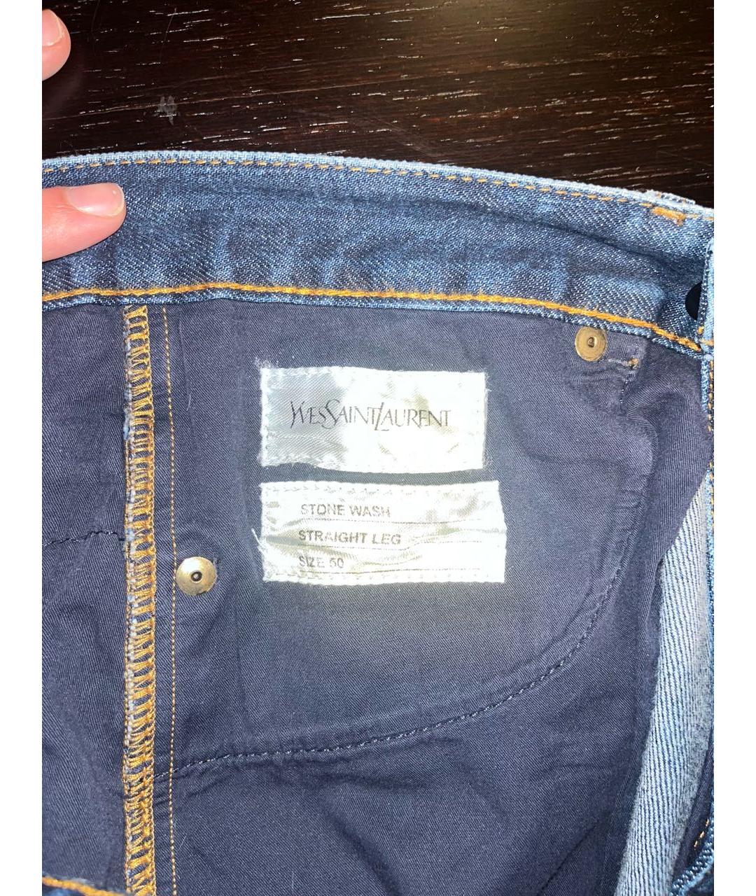 SAINT LAURENT Темно-синие хлопковые прямые джинсы, фото 4