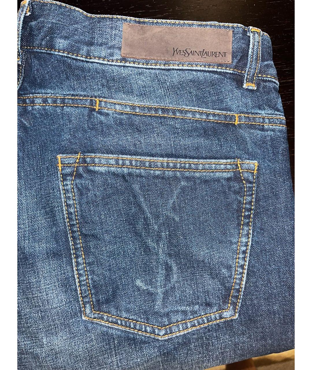 SAINT LAURENT Темно-синие хлопковые прямые джинсы, фото 3