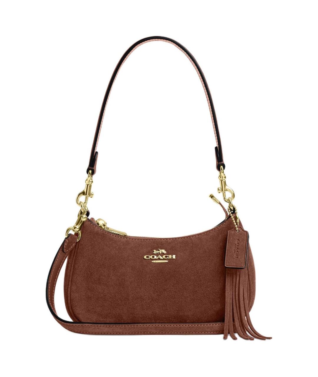 COACH Коричневая замшевая сумка с короткими ручками, фото 1