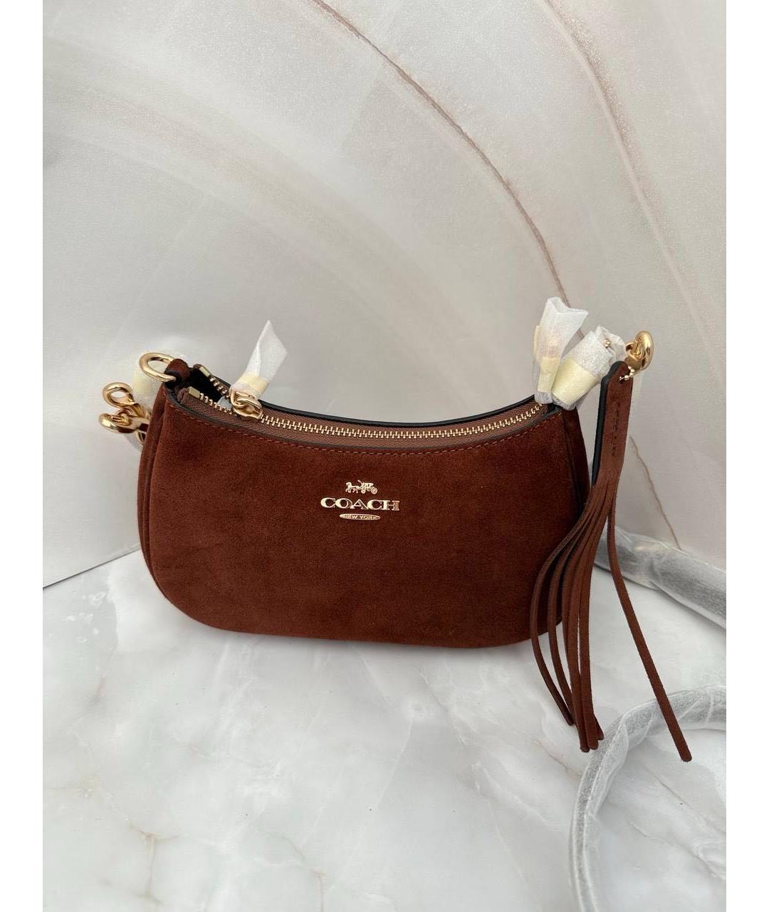 COACH Коричневая замшевая сумка с короткими ручками, фото 2
