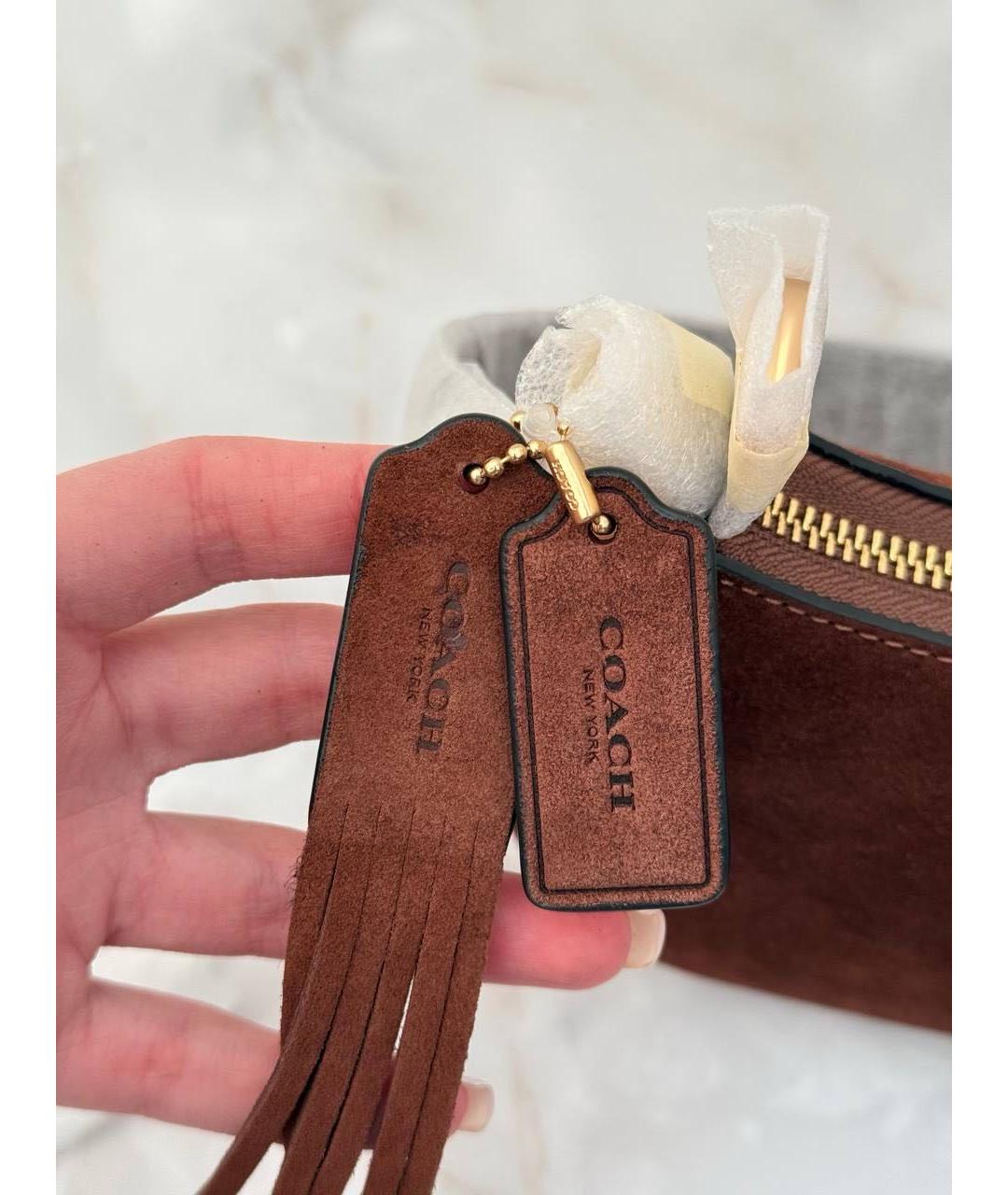 COACH Коричневая замшевая сумка с короткими ручками, фото 3