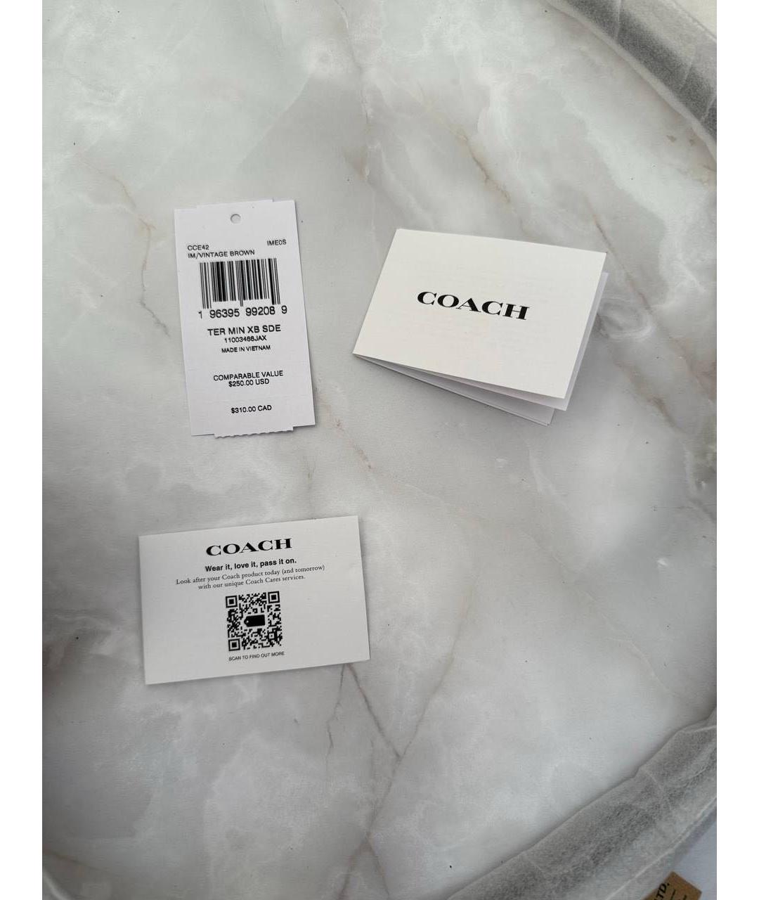 COACH Коричневая замшевая сумка с короткими ручками, фото 5