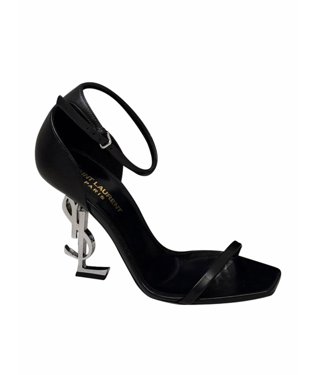 SAINT LAURENT Черные кожаные босоножки, фото 1