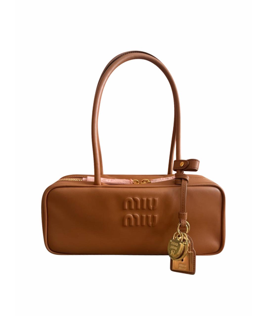 MIU MIU Коричневая кожаная сумка с короткими ручками, фото 1