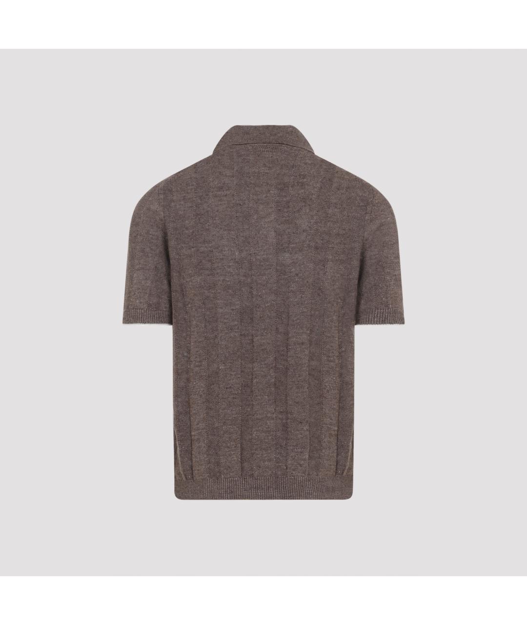 BRUNELLO CUCINELLI Коричневое хлопко-леновое поло с коротким рукавом, фото 3