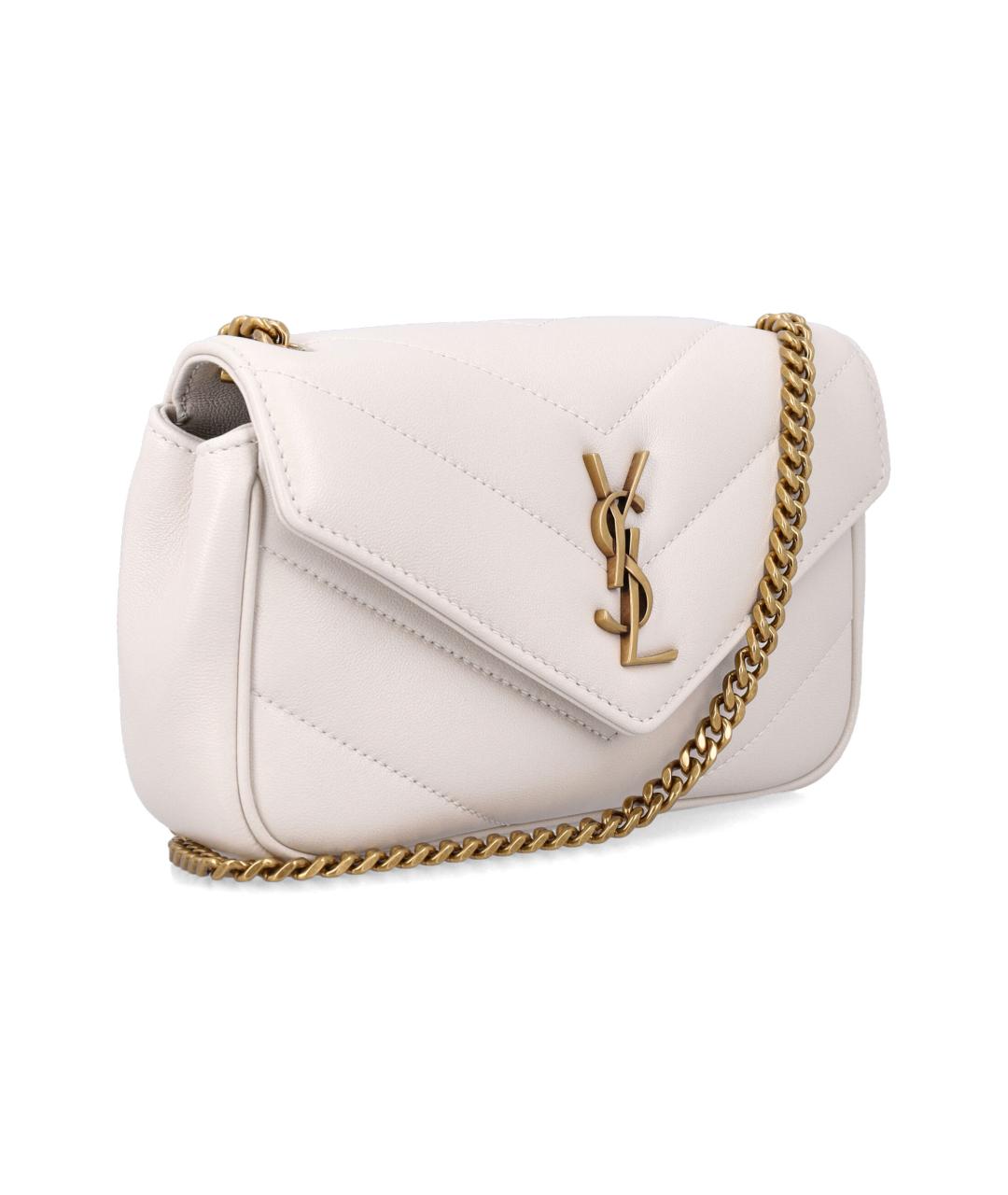 SAINT LAURENT Белая кожаная сумка через плечо, фото 2