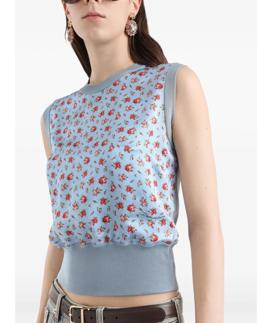 DOLCE&GABBANA Голубая шелковая майка, фото 4