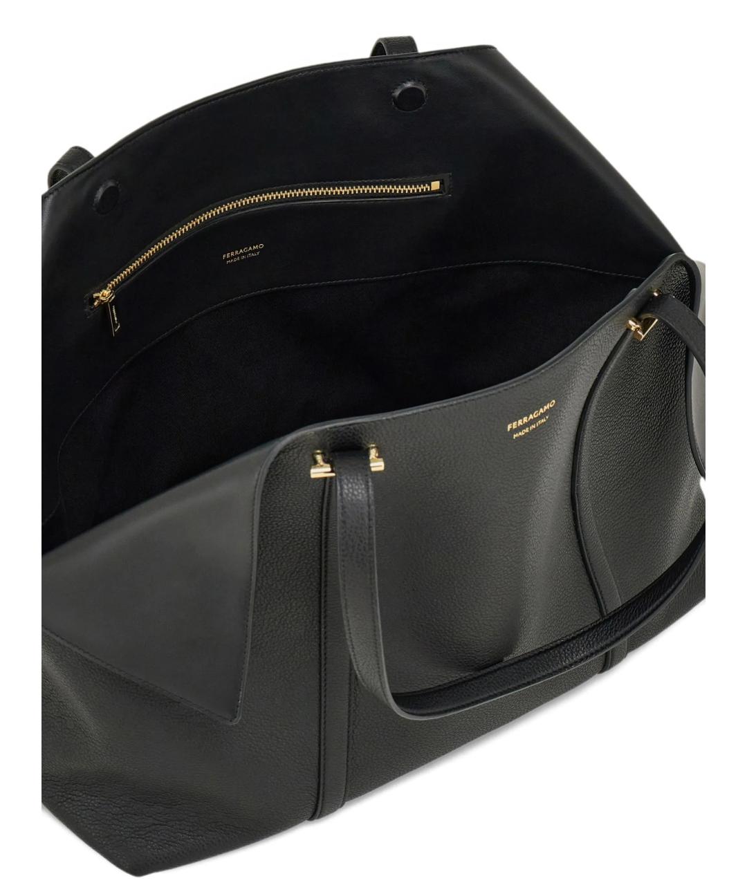 FERRAGAMO Черная кожаная сумка тоут, фото 5