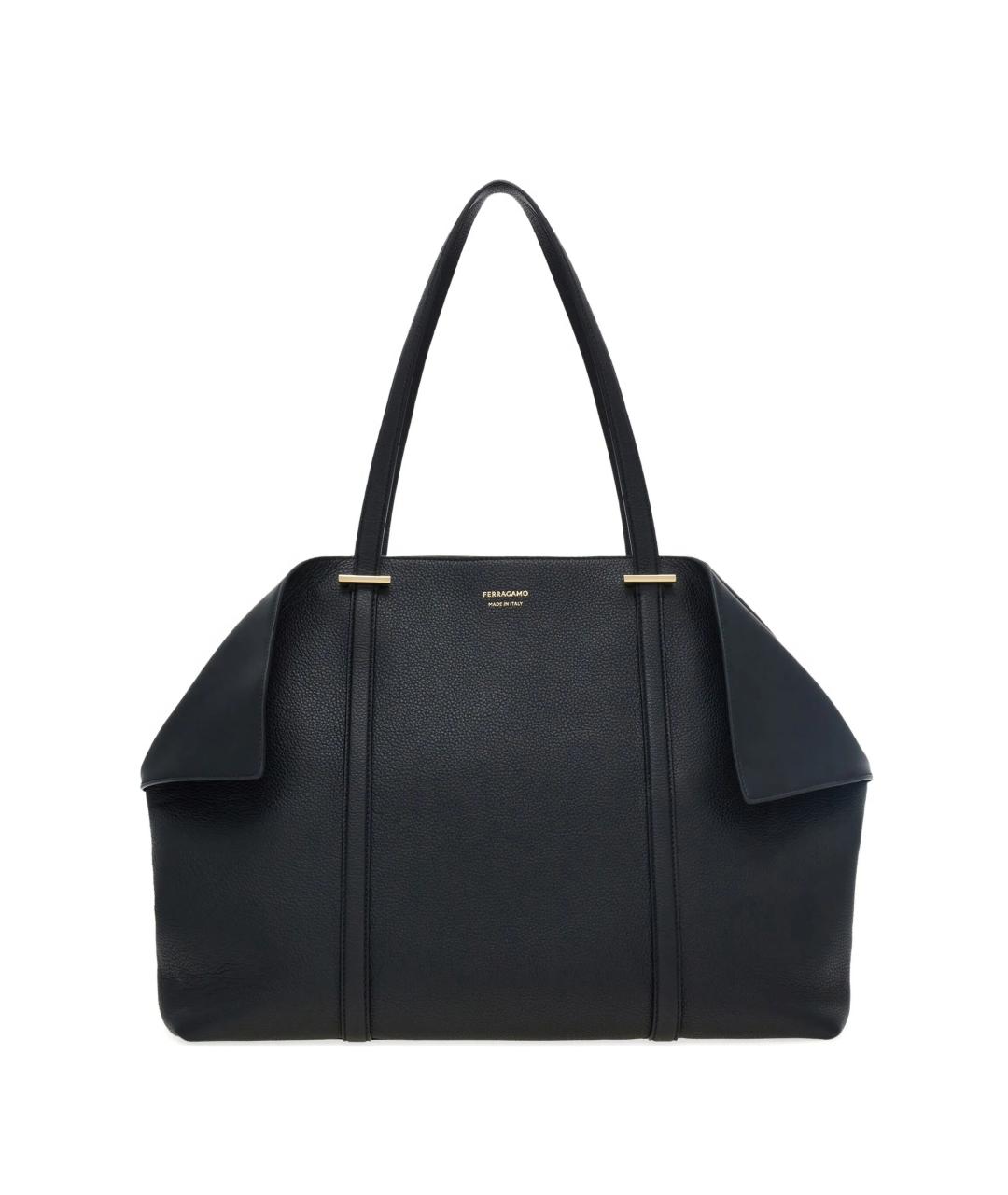 FERRAGAMO Черная кожаная сумка тоут, фото 1