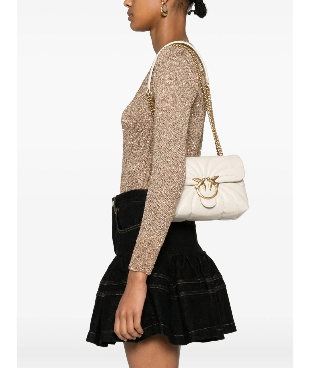 PINKO Бежевая кожаная сумка через плечо, фото 2