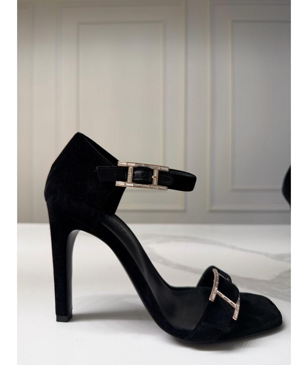 HERMES Черные бархатные босоножки, фото 6